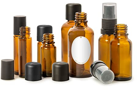 Primavera Leerflaschenset DIY - Flaschen zum Abfüllen - mit Tropfeinsatz, Verschluss und Etikett - Aromatherapie, Duftmischungen