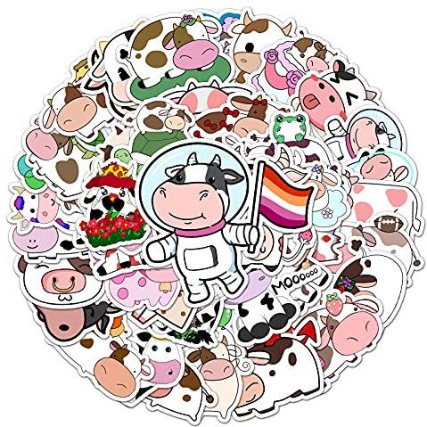 Pegatinas de vaca de fresa para portátil (50 unidades), regalo para niños, adolescentes, adultos, niñas, niños, impermeables, animales, vacas, para botella de agua, álbumes de recortes, monopatín