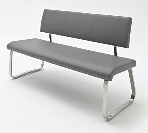 Robas Lund Esszimmersitzbank mit Rückenlehne in Leder, Sitzbank Belastbar bis 280 Kg, Küchensitzbank grau