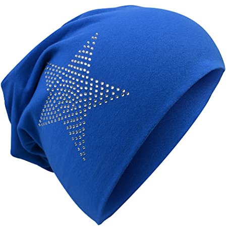 Miobo Kinder Slouch Beanie Mütze,Baumwolle,Strass Stern Blau 59