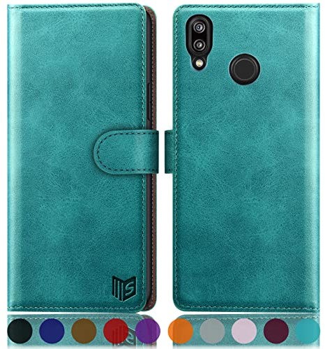 SUANPOT [RFID Schutz für Huawei P20 Lite Hülle PU Leder Handyhülle Lederhülle Klapphülle Kartenfach Flip Cover für Huawei P20 Lite Handy hülle Leather Wallet Phone Case Blau Grün