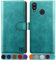 SUANPOT [RFID Schutz für Huawei P20 Lite Hülle PU Leder Handyhülle Lederhülle Klapphülle Kartenfach Flip Cover für Huawei P20 Lite Handy hülle Leather Wallet Phone Case Blau Grün