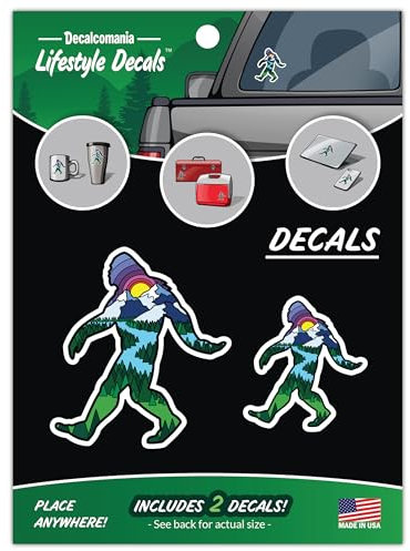 Sasquatch Waldgebirgs-Aufkleber – Set mit 2 farbigen Bigfoot-Silhouetten, Vinyl-Autoaufkleber für LKW, Fenster, Stoßstange, Laptop, Becher, Squatch