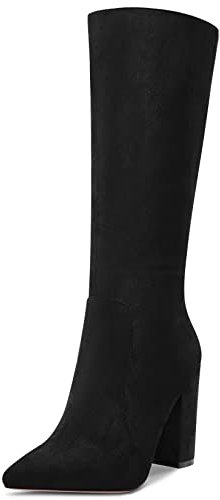Aachcol Donna Stivaletti Metà polpaccio Chiusa a Punta Chunky Blocco Alto High Tacco Heel Dress Scarpe Scamosciato Cerniera Sexy Nero 10 CM 42 EU