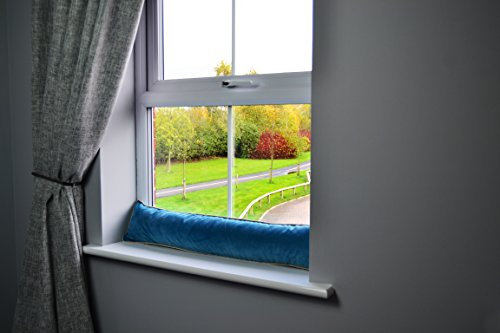 McAlister Textiles Matter Samt | Zugluftstopper mit Füllung | 18cm x 136cm in hellem Blau | wachbarer Deko Windstopper Kissen für Fenster, Türen im Designer Plüsch