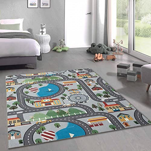 CARPETIA Kinder Spielmatte mit Blick auf die Stadt | Hintergrund in grau Größe 120x160 cm
