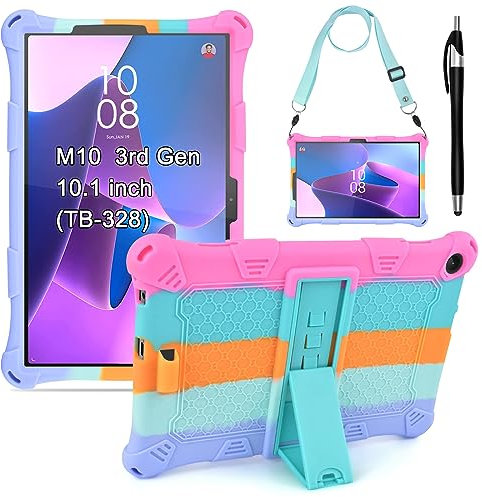 KATUMO Silicone Case For Lenovo M10 3rd Gen 10.1 inch 2022 (TB-328FU/TB-328XU) Soft Rubber Case with Stylus Pen Shoulder Strap M10 Tablet 3rd Gen 2022,Identify Tablet Model(TB-328F)