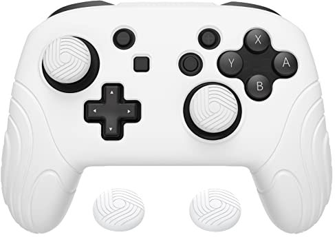 PlayVital Hülle für Nintendo Switch Pro Controller,Case Anti-Rutsche Hülle Schutzhülle Griffe Silikonhülle mit Stick Aufsätze für Nintendo Switch Pro Controller(Samurai Edition,Weiß)