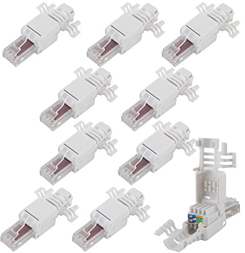 SeKi Lot de 10 fiches réseau RJ45 CAT 6 UTP sans outil compatibles avec câbles de pose et câbles patch - Connecteur LAN pour câble réseau Toolless compatible avec CAT5, CAT7, CAT6a, DSL