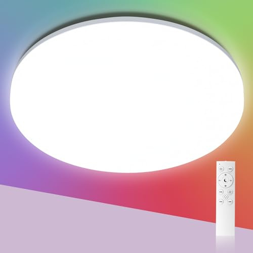 Aigostar 18W Bathroom Ceiling Light,RGB Flush LED Ceiling Light with Remote | Bathroom Lights Ceiling 3000K-6500K 2100LM, Dimmable, Waterproof IP54 for Bedroom, Kitchen, etc