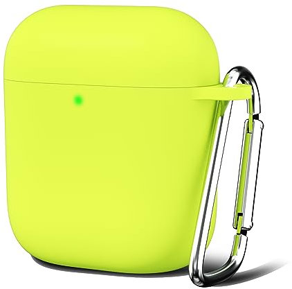 Oakxco für Airpods Hülle 2 Generation Karabiner, Wasserdicht und Stoßfest Silikon Protective Case, Airpods Hülle 1 Generation Dünn Weiches, Elegant Kawaii Einfarbig Design für Damen Männer, Neon Gelb