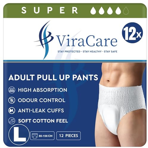 12 x Super Incontinence Pants Women and Men, Adult Nappies | High Absorption, Anti-Leakage, Soft-Stretch Waistband, Breathable, Discreet Fit, Adult Diapers, Large Size (1 Pack of 12)