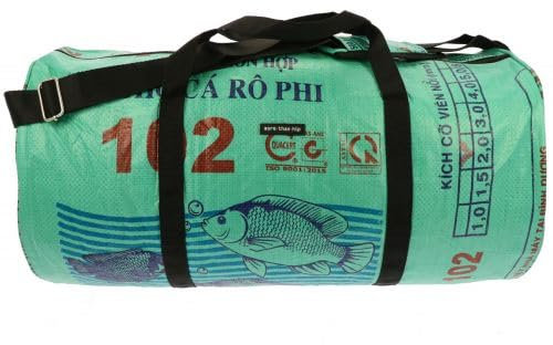 MoreThanHip Jumbo Weekender Fisch Grün - Große Reisetasche aus Recycelten Zementsäcke Weekendertasche Damen und Herren Sporttasche Duffle Bag Unisex - 55 x 27 x 27 cm