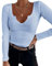 TrendiMax Damen Langarmshirt Slim Fit Basic T-Shirt Sexy Oberteile Stretch Pullover V Ausschnitt Langarm Tops Tee Shirts, Himmelblau, L