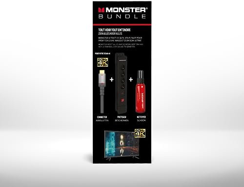 Monster - Pack Accessoires complet TV 4K HDR - Câble HDMI 4K 22,5Gbps - 1,8 m + Screenclean 60 ml + Power 4 Prises