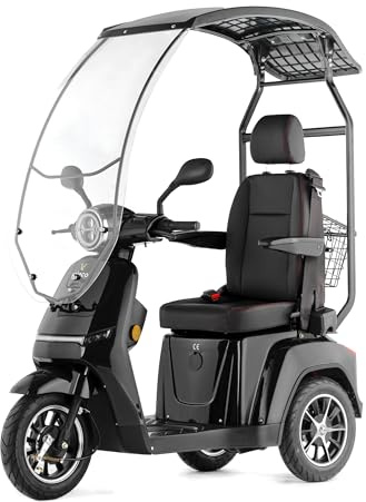 VELECO Turris mit Dach - bequemer Kapitänssitz, Mobilitätsroller, Elektromobil, komplett montiert und fahrbereit - Voll-LED Beleuchtung (Schwarz)
