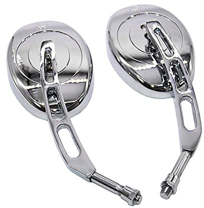 Riloer 2x Motorrad Seitenspiegel für die meisten Motorräder, Roller, ATVs mit 10mm/0.39inch Standardgewinde, Schwarz/Chrom