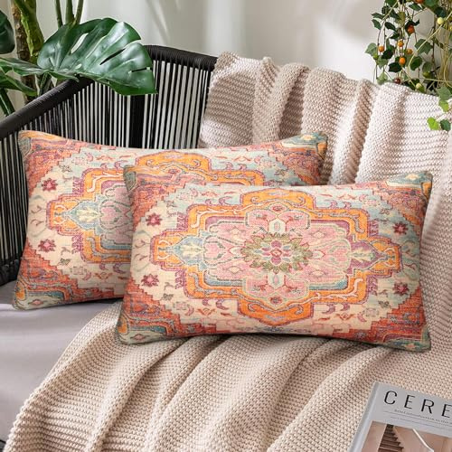 Chicamy 2er Set Kissenbezug 30 x 50 cm Orientalisch Ethnisch Vintage Doppelseitige Kissenhülle Outdoor Böhmischen Dekokissen Kissenbezüge Landhausstil Kissenbezüg für Sofa Antiquität Zierkissen