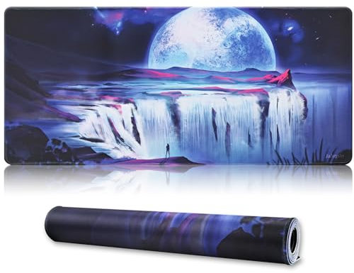 Jahosin Großes Gaming-Mauspad mit genähten Kanten, erweitertes Mauspad mit rutschfester Unterseite aus Naturkautschuk für Gamer, Desktop, Büro, Zuhause, 90 x 40 cm, Mond, (90x40 Moon)