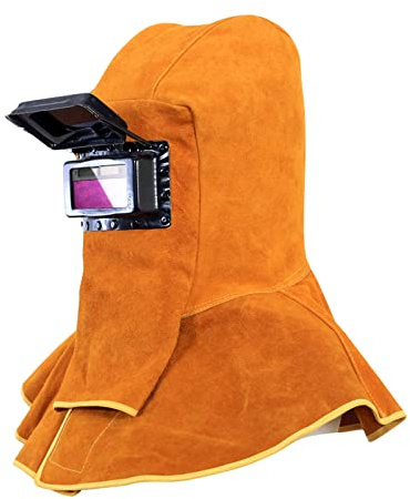 Upgraded Cowhide Leather Welding Hood with Solar Auto Darkening Filter