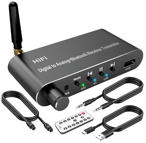 Transmetteur récepteur Bluetooth 5.1 convertisseur audio numérique vers analogique adaptateur sans noir pour TV, jeux