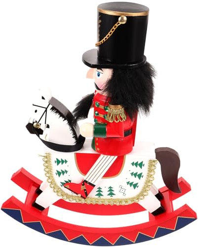 SEWACC Weihnachtsdekorationen Nussknacker-Figuren Auf Schaukelpferd 30 cm Hölzernes Schaukelpferd Nussknacker Traditionelle Weihnachts-Nussknacker-Ornamente Aus Holz Für Regale Tische