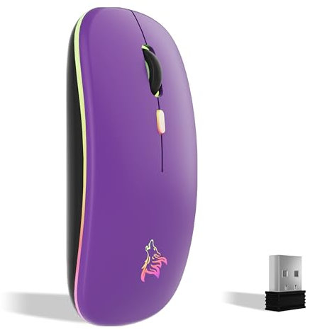 TQQ Raton Inalambrico Recargable, Ratón Retroiluminado de 7 Colores con Mini Receptor USB de 2,4 GHz, Raton Gaming, Compatible con Laptop, PC, Ordenador, Chromebook, Notebook y iPad, etc