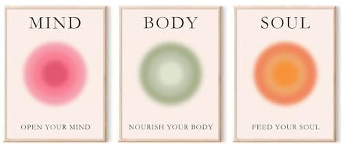 Mind Body Soul Poster Aura Leinwand Wandkunst Positive Aura Poster Set von 3 motivierenden, neutralen ästhetischen Wandkunst Aura Affirmation Wanddekoration Yoga Studio Poster Zen Leinwand Bild 30,5 x