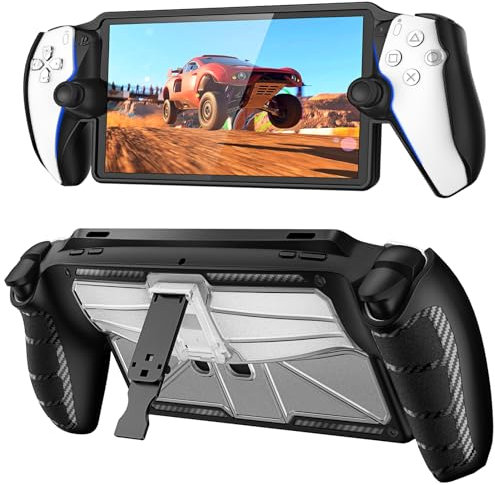 FINTIE Hülle mit Ständer für PlayStation Portal – [Stoßfest] Klare Rückwand + Weicher TPU Rahmen Hart Matt Schutzhülle mit ergonomischem Griff für PS5 Portal Konsole, Schwarz