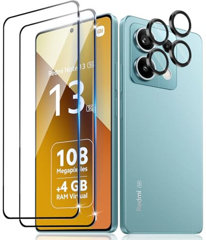 Guifun Protector de Pantalla para Xiaomi Redmi Note 13 5G Cristal Templado + Protector de Lente de Cámara, [2 + 2 Piezas] 9H Dureza Sin Burbujas HD Vidrio Templado Película Protectora