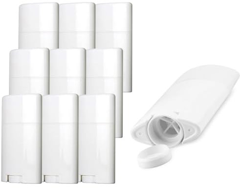 Sxminer Leere Deobehälter, 75 ml, weiße, ovale, nachfüllbare Tuben, Bodenfüllung, Kunststoff, BPA-frei, für selbstgemachte Deo-Stick-Lotion-Riegel, fester Lotion-Balsam, 10 Stück