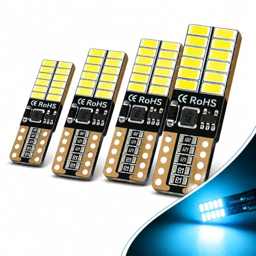 YaaGoo Ice Blue T10 LED Bulbs 4PCS, 501 W5W 194 Interior Light Bulbs, CANBUS Error Free for Dome Map License Plate Side Lights