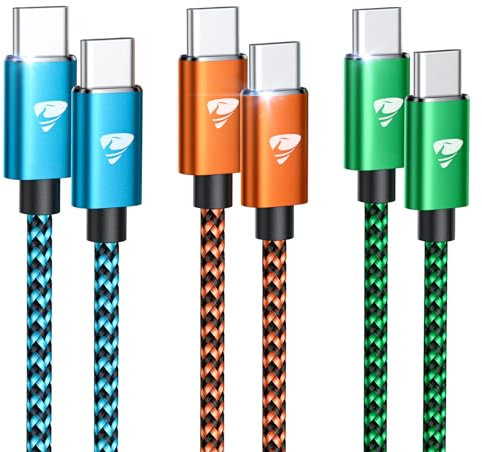 USB C to USB C [2M/3Pack] C to C Charger Cable Fast Charge Usbc to Usbc Cable Nylon USB Type C to Type C Cable Lead for iPhone 15 16 Macbook Pro/Air iPad Pro/Air PS5 Google Pixel Samsung S22 S23 S24