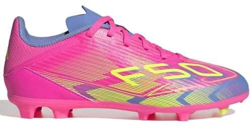 adidas Unisex Bambino F50 League Calcio Stivali Firm Ground Scarpe, Rosa Brillante Giallo Limone Blu Fusion, 24.5 cm