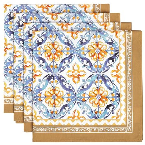 Arquiel Servietten Blumen Boho 4er-Set, Stoffservietten 100% Baumwolle Weiches Hochwertige Wiederverwendbare Esstisch Servietten Perfekt für Hochzeiten Küche Haushalt Party(45×45cm)