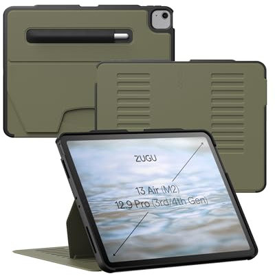 Zugu CASE iPad Air Hülle 13 Zoll M3 2025 & M2 2024 / iPad Pro 12.9 (3rd/4th Gen), schlanke Schutzhülle 10 Winkel-Ständer magnetisch, Aufladen iPad Stiftes Auto Sleep/Wake Up [ Olivgrün ]