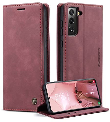 Phernykas Coque pour Samsung Galaxy S21 5G Étui Wallet Cover, Housse Flip en Cuir Premium PU Portefeuille Case, [Fentes pour Cartes] [Magnétique] [Antichoc] [Kickstand] Housse Samsung S21 Case, Rouge
