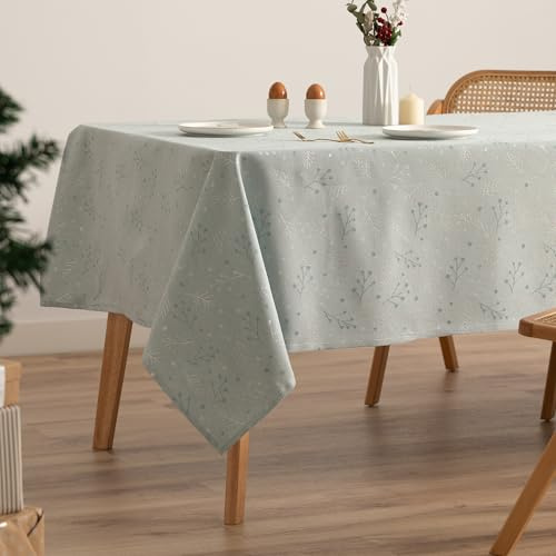 GAMUSI Mantel Navidad Jacquard Hilo Dorado Mesa Comedor Rectangular Decoración Navideña 140x100 cm Color Agua/Plata