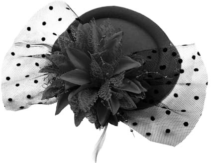 Fascinator Damen 20er Jahre Haarschmuck Retro Netzgaze Hut mit Clip Fascinator für Teeparty, Cosplay, Karneval, Bekleidungszubehör (DE/NL/SE/PL, Alphanumerisch, Einheitsgröße, schwarz, Fascinator, 1)
