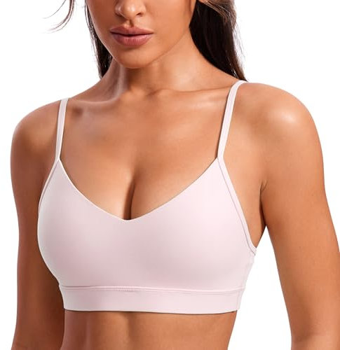 CRZ YOGA Butterluxe V Cuello Deportes Sujetadores para Mujer Ajustable Acolchado Yoga Sostén Rosa Fresa 42