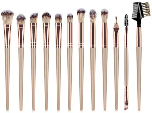 JchEnye 12 Stück Professionelles Makeup Pinsel Set Foundation Blush Powder Concealer Eye Shadow Brushes Champagne Gold Hochwertige Synthetik Makeup Pinsel