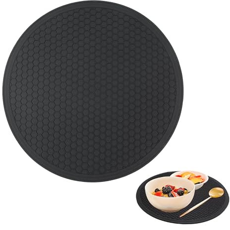 Alfombrilla Escurreplatos Bandeja Escurreplatos,Escurreplatos Silicona Adecuado para Secar Utensilios de Cocina, Material Resistente al Calor, Panal Redondo Negro, 30 CM de Diámetro.