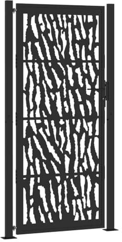 vidaXL Puerta de jardín de diseño con raíl de acero negro 105x205 cm, puerta de cerca, puerta exterior, puerta de metal, puerta de seguridad