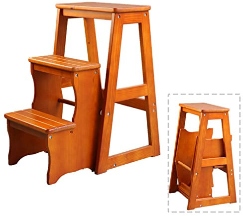 OZBMA 3 Step Stool Wood Stepladder,Folding Ladder Chair Kitchen Step Security Non Slip Ladder Stool Shoe Bench Flower Rack Bookshelf