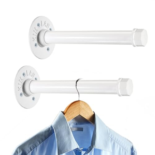 Sumnacon 2 barras de ropa industriales de 8 pulgadas, percha de metal rústico resistente con tornillos, soporte de ropa montado en la pared para dormitorio, baño, armario, boutique, tienda de ropa,