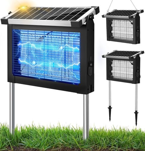 Dnenellr Lámpara Antimosquitos Exterior Solar, Mata Mosquitos Eléctrico Exterior Solar, Recargable, Impermeable, Lámpara Antimosquitos Eléctrico para Jardines, Patios, Parques y Granjas