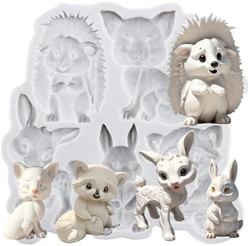 MINFEIDMS Moules à fondant animaux Renard, écureuil, lapin, cerf sika, moule en silicone pour décoration de gâteau, cupcake, chocolat, bonbons, sucre, pâte à fleurs, argile polymère