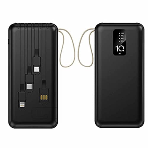 Power Bank fast charging, with Built-in Cables, 20000mAh USB C with 4 Outputs and LED,Black,20000mAh