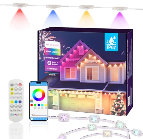 Joellfuner Permanente Außenbeleuchtung Outdoor, 30M Smart RGBIC Außenleuchten, Wasserdicht Trauflichter mit Mehreren Szenenmodi, APP & Fernsteuerung für Weihnachten Poolpartys Hausdachbeleuchtung