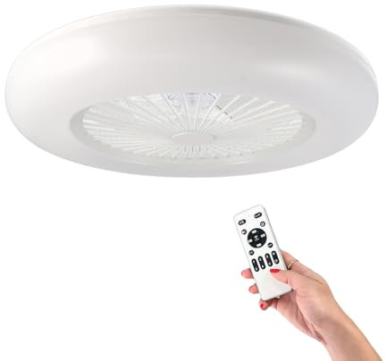 M mimotec - Ventilateur de plafond LED Aero/Moteur DC/Blanc/Télécommande incluse/Ultra-silencieux/Mode été - hiver/Minuterie. Conception moderne et installation facile. LM8085
